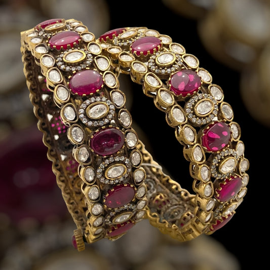 Antique Polki Ruby Bangles
