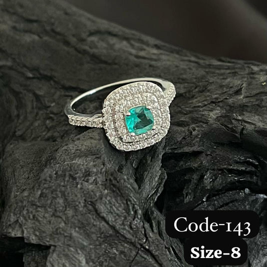 925 Silver, Plating White Rhodium, CZ Emerald Ring
