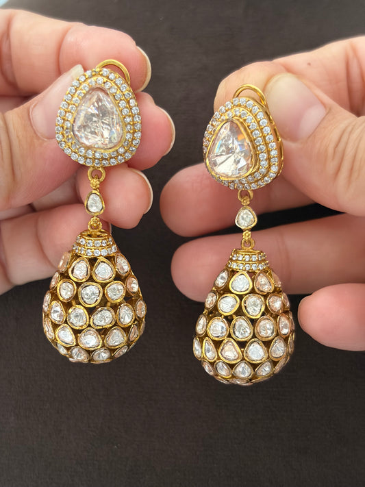 CD(813)Padmavati silver foiled moissanite earrings