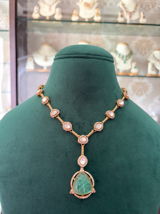 Single line mint coloured necklace set