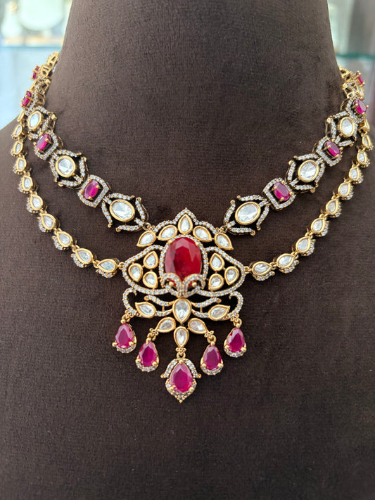 Mary double layer ruby coloured necklace