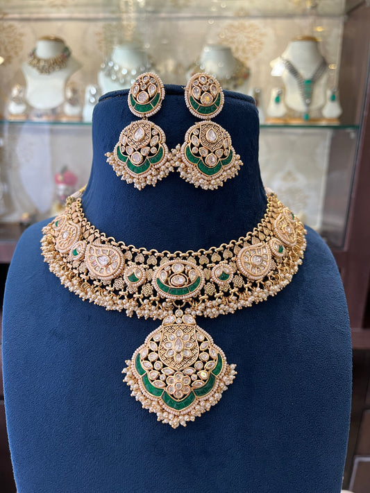 Polki with Green Takkar Collar Set