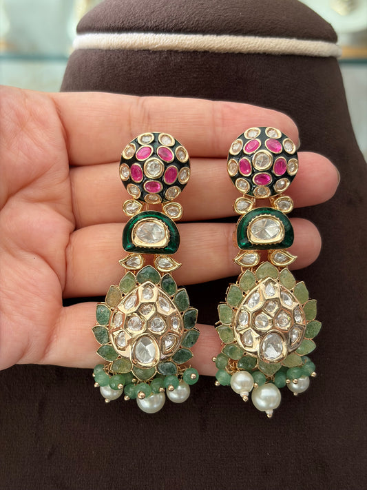 KS(4693)Sadia V shape polki necklace set