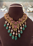 CH(1274)Scarlett antique gold designer necklace set