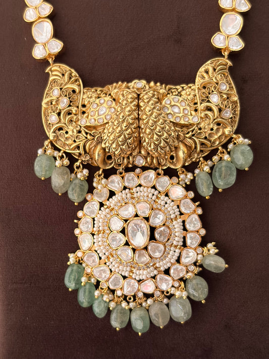 MF(1671)Gandhari gold plated long moissanite necklace