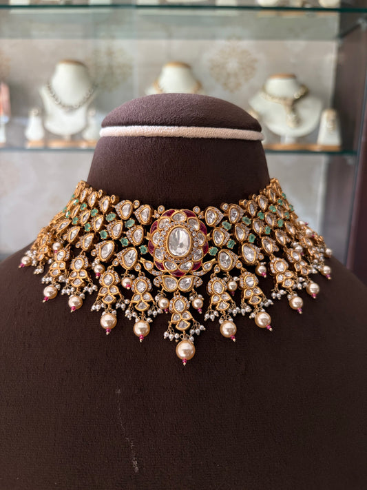 NP(3196)Darshana antique gold Polki choker