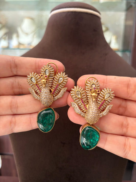 CH(1166)Luciana designer antique peacock necklace set