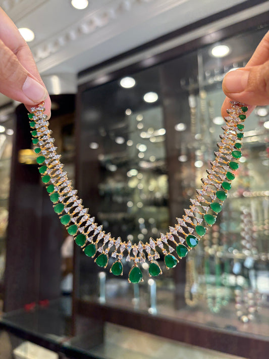 Emerald coloured CZ stone necklace