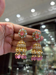 Pink coloured polki jhumki