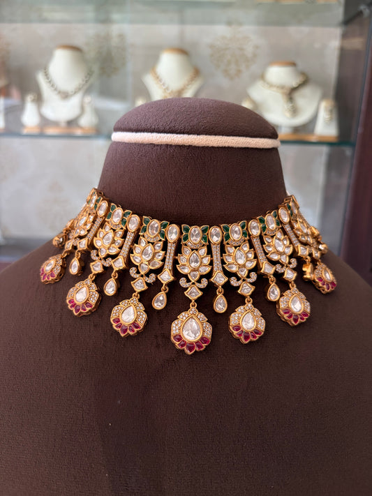 NP(2301)Kashiika Multi colour antique gold necklace set