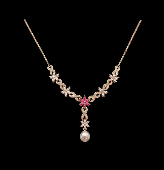 925 Silver Flower Pendant with Pearl Drop