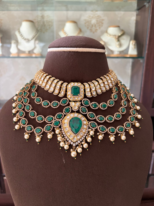 MP(3959)Keisha antique moissanite emerald necklace set
