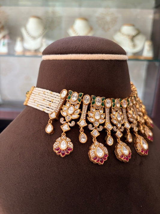 NP(2301)Kashiika Multi colour antique gold necklace set