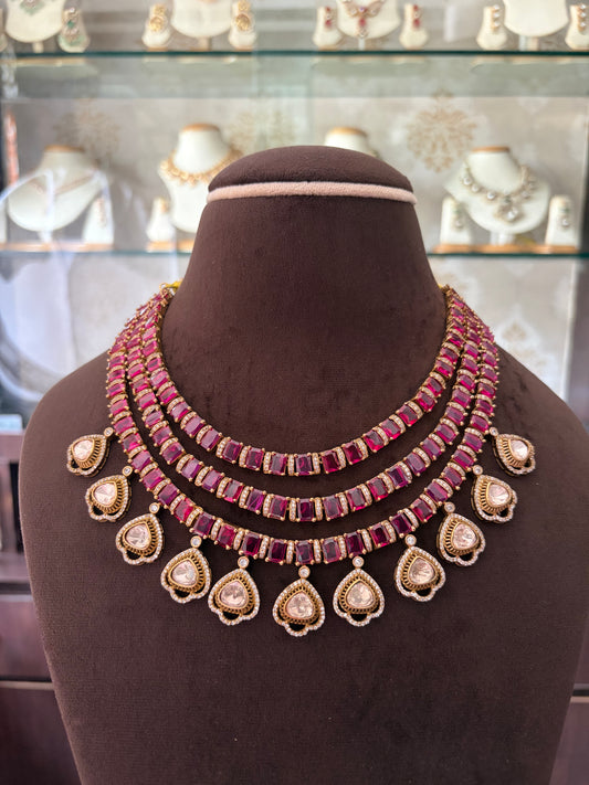 CH(1945)Maharani triple layer, Moissanite necklace set