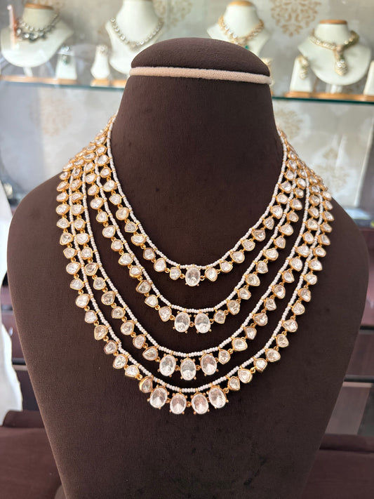 MF(2018)Siyara gold plated layering moissanite necklace set
