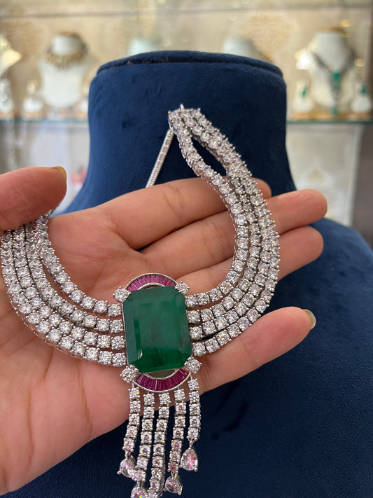 CZ Emerald Collar Necklace