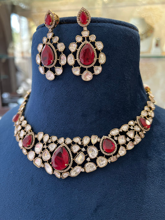 Antique Finish Moissanite Polki Necklace