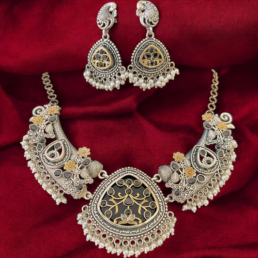 Brass Based Oxidized Necklace Set