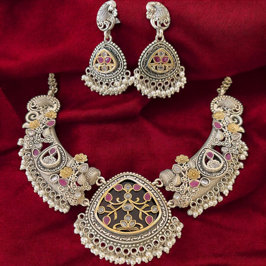 Brass Based Oxidized Necklace Set