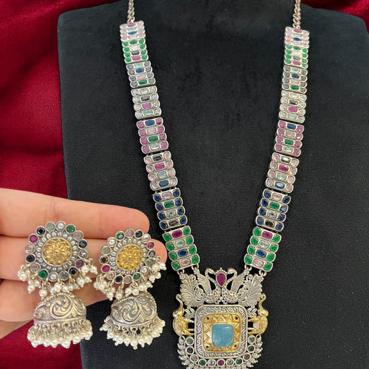 Brass Based Multi Colour Oxidized necklace Set