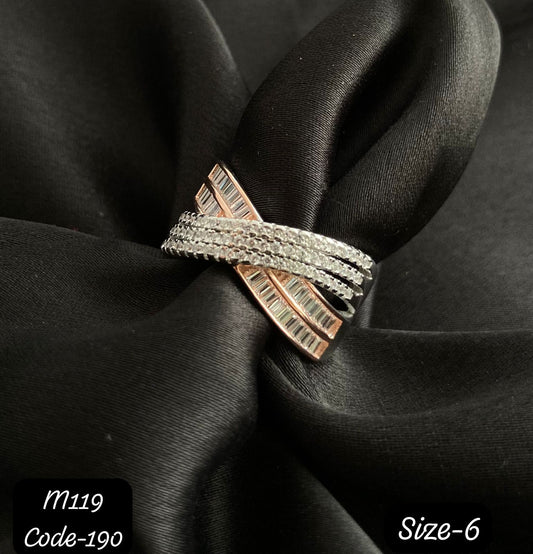 925 Silver, Plating Dual Tone, CZ Ring with Baguette Setting